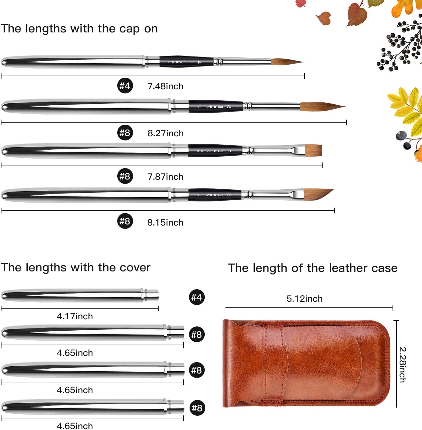 Fuumuui 4 Piece Kolinsky Sable Travel Watercolor Brush Set with Leather Pouch - Image 7