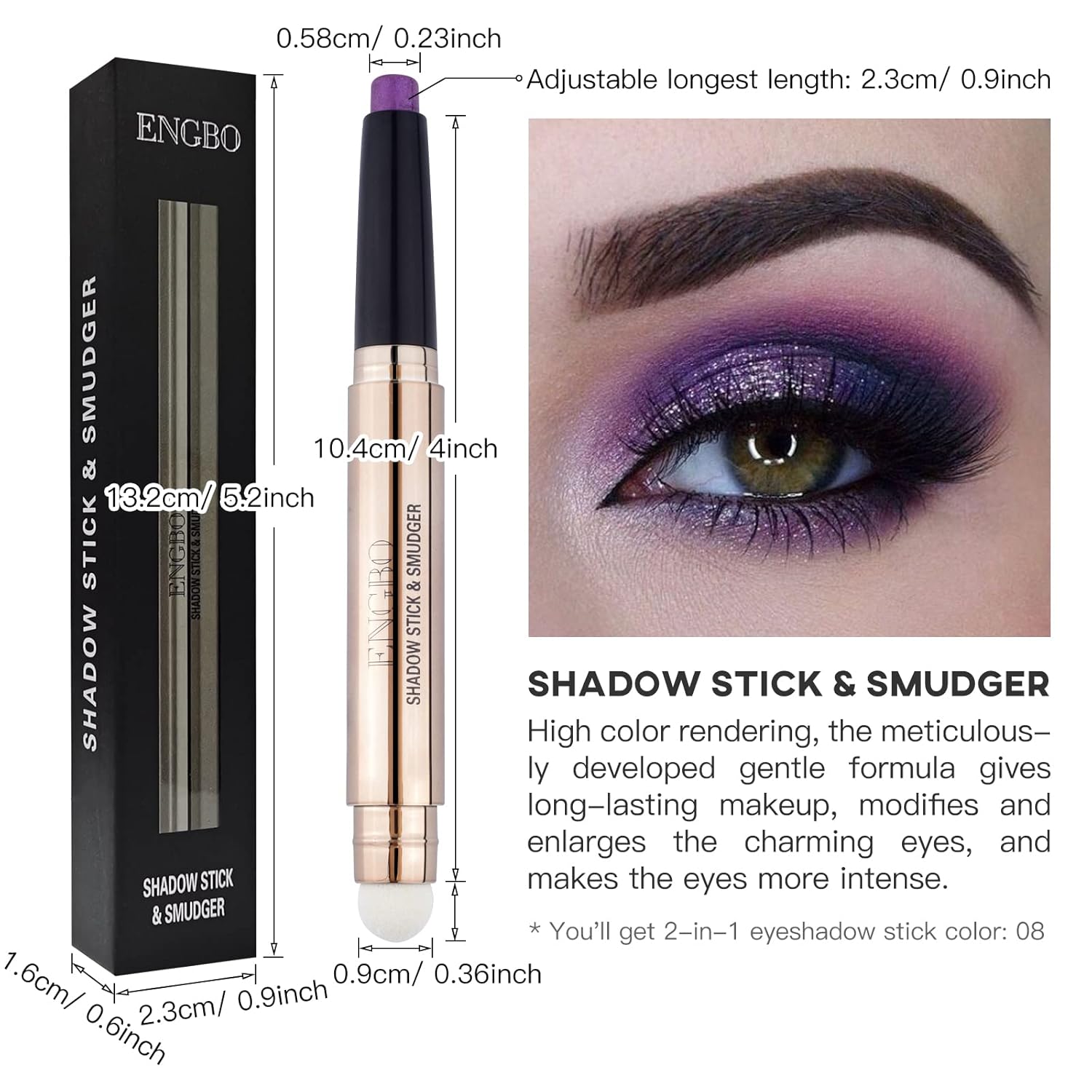 Violet Shimmer Rotatable Cream Eye Shadow Stick with Soft Brush Applicator - Image 2