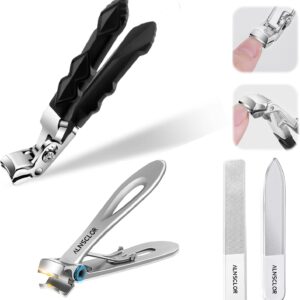Toenail Clippers for Thick Nails, 2PCS Nail Clippers for Large Fingernail Toe Nail Clippers Adult Seniors Men Women with 2 Nano Nail Files (Black and Sliver)
