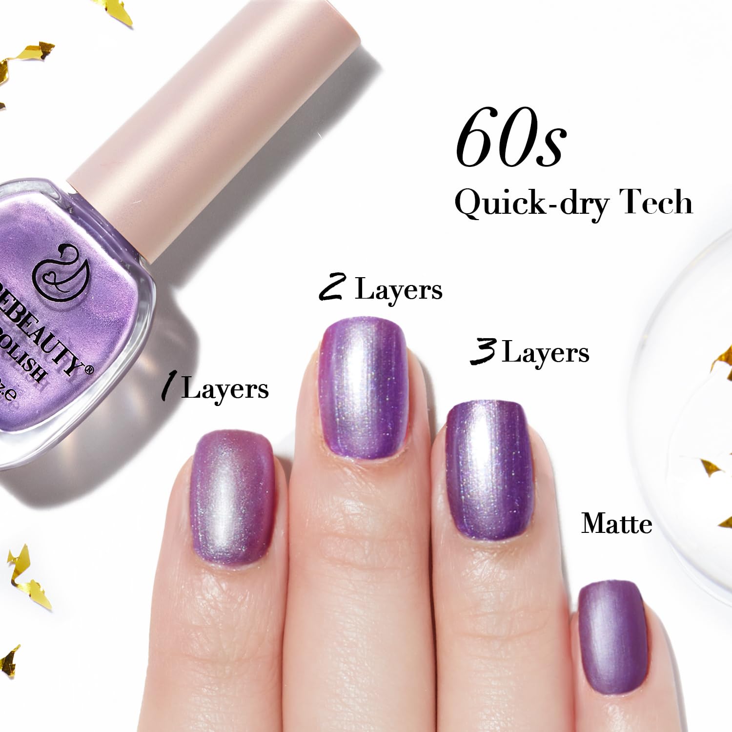 AZUREBEAUTY 2 Piece Pink Purple Holographic Glitter Nail Polish Set, Quick Dry, 0.34oz - Image 6