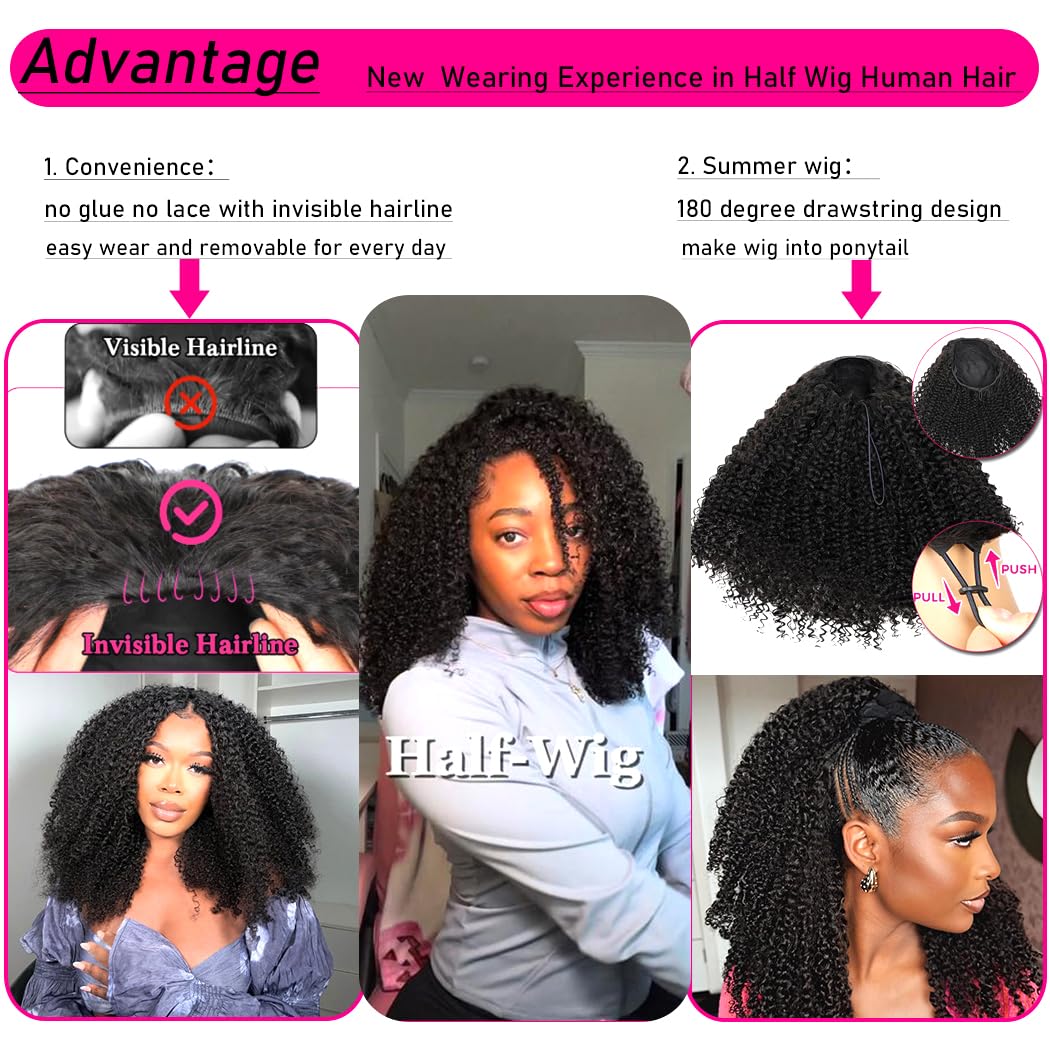 Kinky Curly 20 Inch 200 Density Human Hair Glueless Flip Over Wig for Women - Image 3