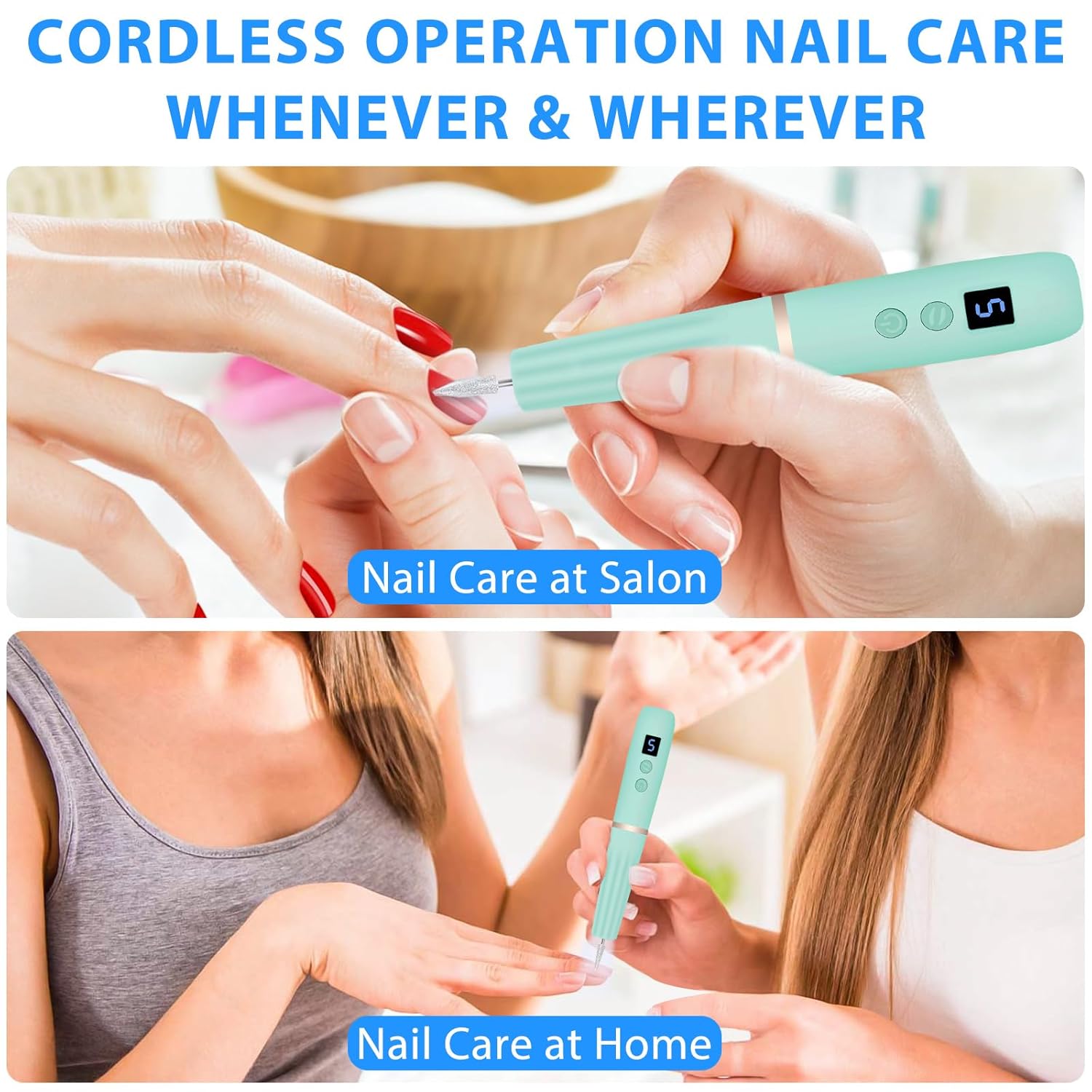Turquoise Portable Cordless Electric Nail Drill Kit with 360° Ring Light - Image 7