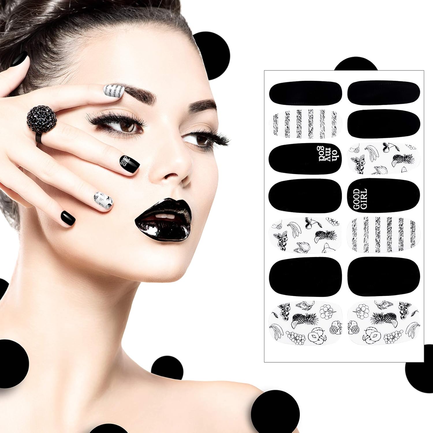280 Count Black Full Cover Self-Adhesive Nail Wraps Stickers for Women 20 Sheets - Image 7