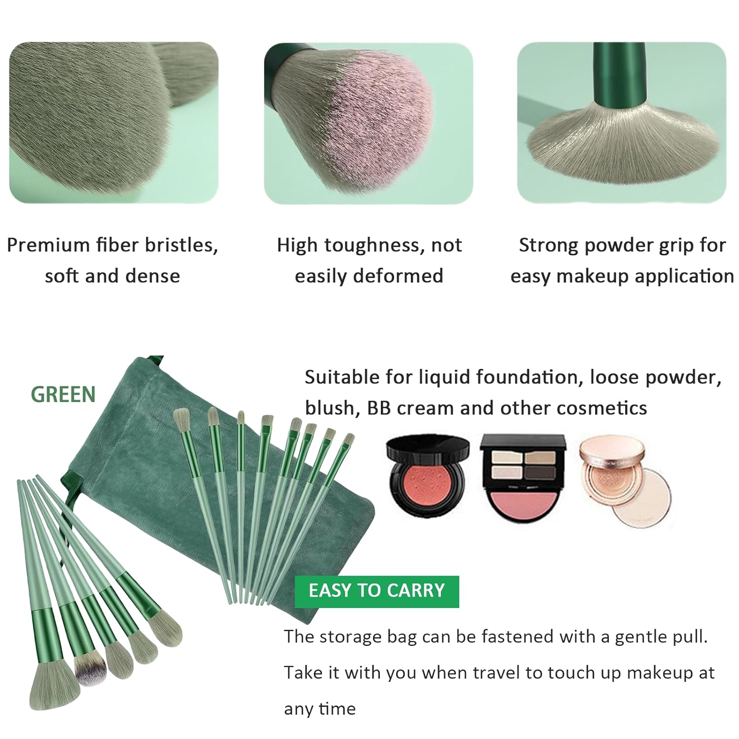 Muhuabeauty 23-Piece Professional Makeup Brush Set with Beauty Blender and 4 Sponges Green - Image 2