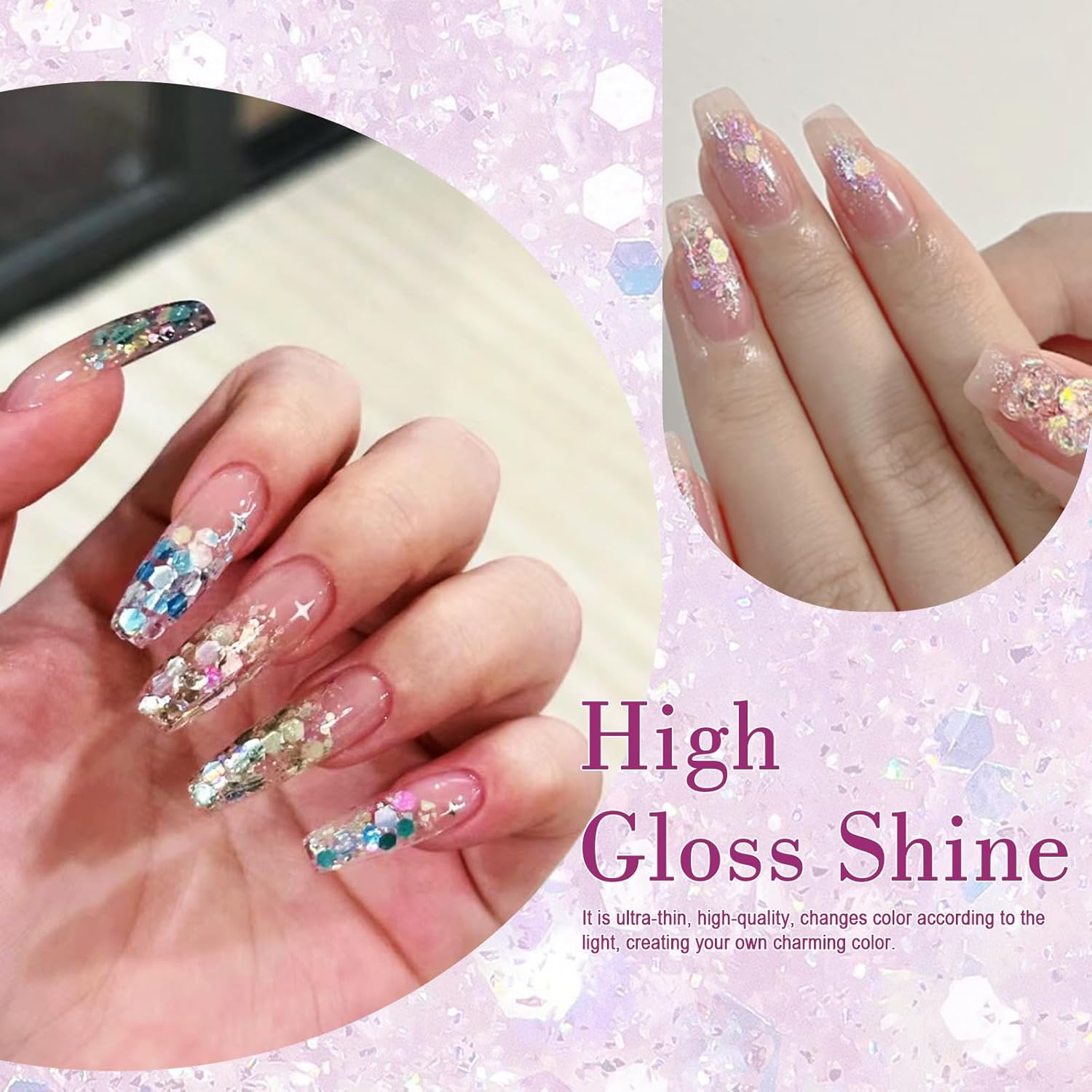Allstarry 4-Color Nail Glitter Set, Ultra-Thin Iridescent Flakes for Professional Nail Art and DIY Projects - Image 6