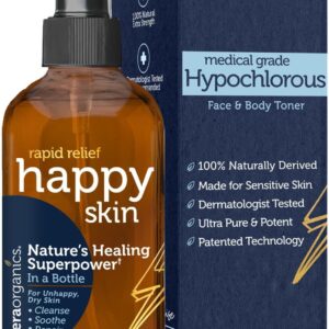 Happy Skin .02% Hypochlorous Acid Spray Toner– Extra Strength, Extra Gentle 100% Natural Toner & Skin Cleanser for Face & Body– Soothe, Hydrate & Repair Dry, Sensitive Skin– pH Balanced, Non-Toxic 2oz