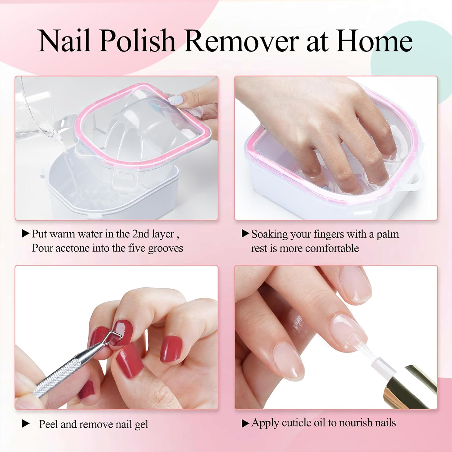 IKOCO Pink Nail Soaking Bowl Set with Gel Polish Remover and Cuticle Oil - Image 5