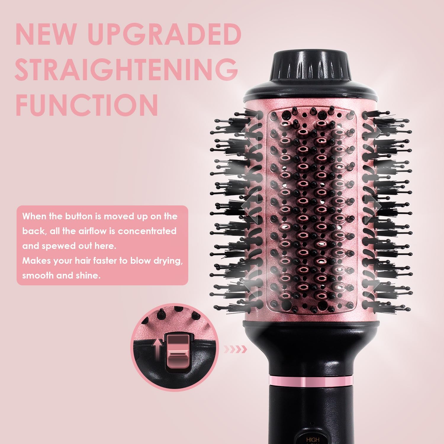 4 in 1 Blow Dryer Brush for Medium to Long Hair, 2.5 Inch Oval Barrel, Black - Image 2