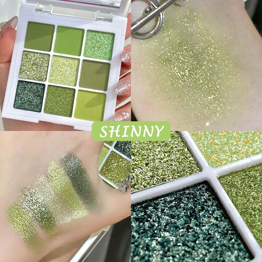 AMY'S DIARY 9-Color Light Bright Green Shimmer Glitter Eye Shadow Palette - Image 4