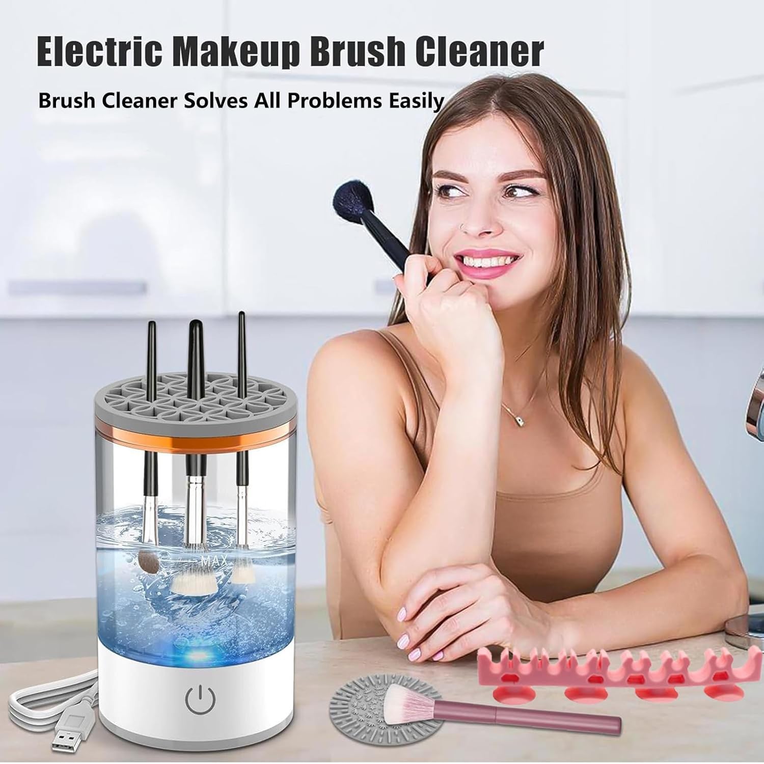 Automatic Electric Makeup Brush Cleaner, Deep Cleans All Brush Sizes, White - Image 2