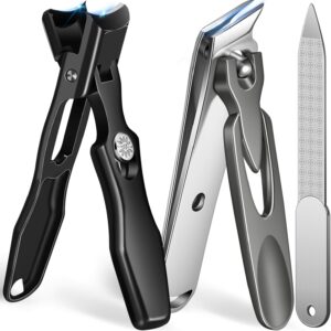 Nail Clippers for Men with Catcher, Wide Jaw Opening Anti-Splash Slanted Toe Nail Clippers for Thick Nails for Seniors, Heavy Duty Large Fingernail Clipper Ingrown Nail Cutter Trimmer -Black