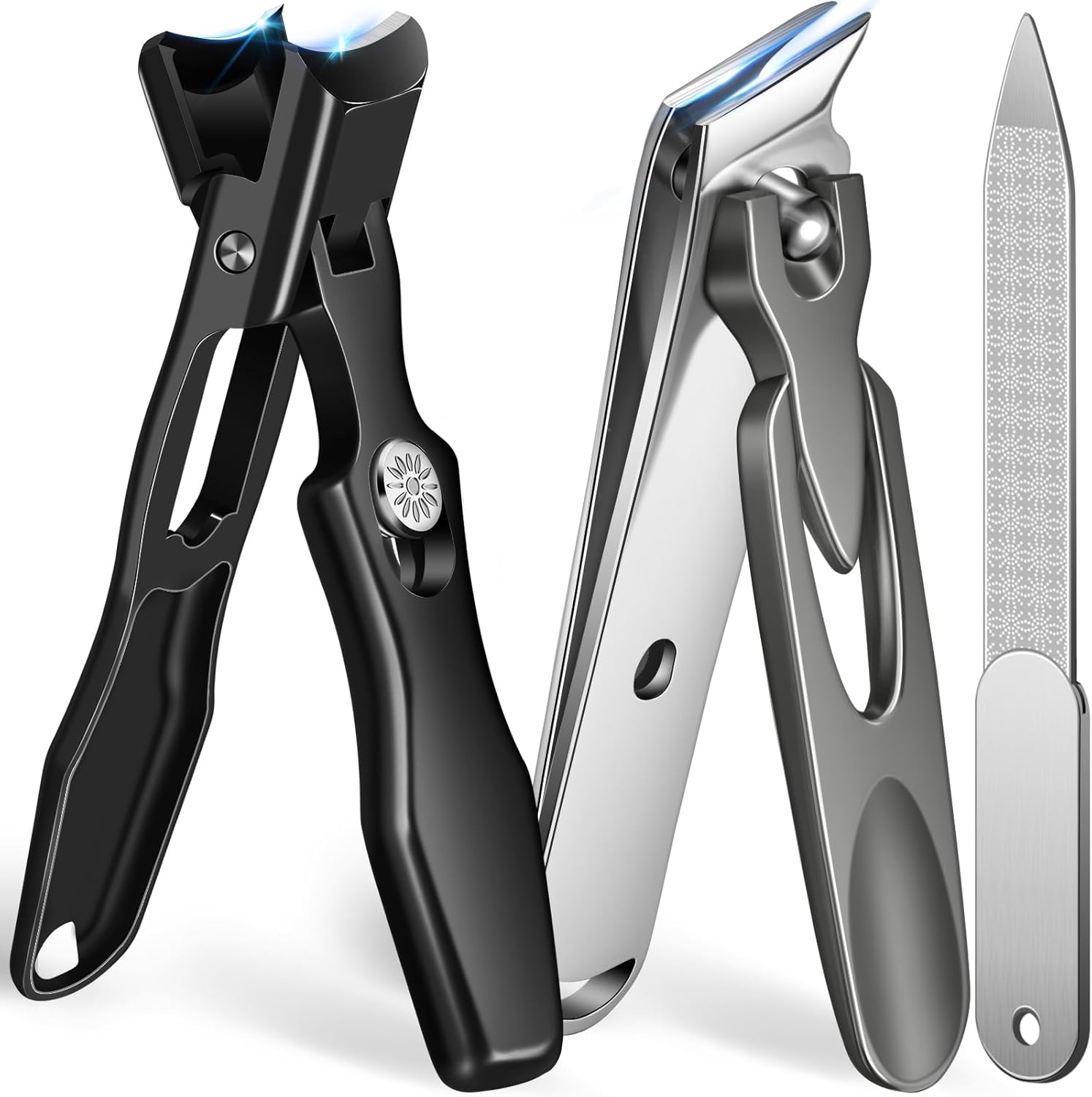 Nail Clippers for Men with Catcher, Wide Jaw Opening Anti-Splash Slanted Toe Nail Clippers for Thick Nails for Seniors, Heavy Duty Large Fingernail Clipper Ingrown Nail Cutter Trimmer -Black