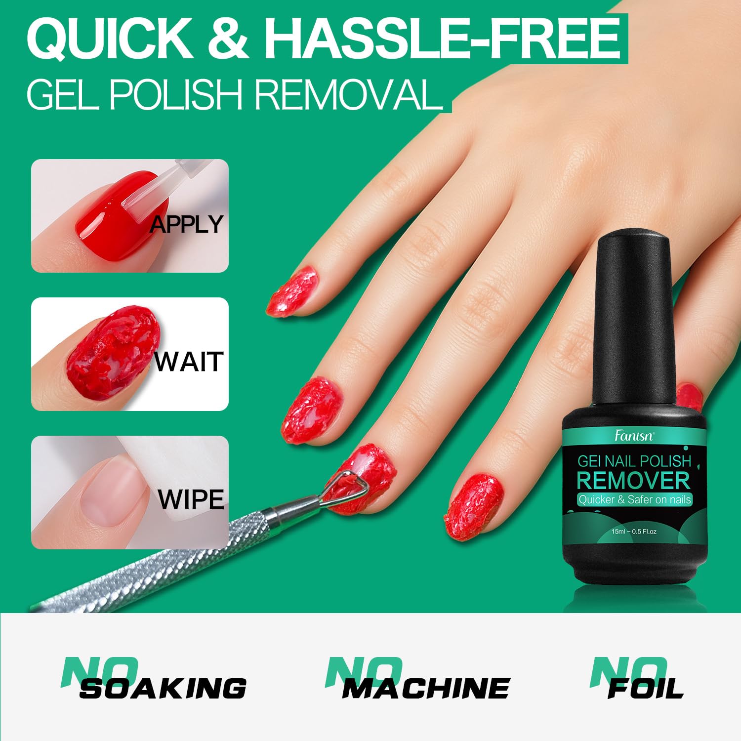 Instant 3-5 Minute Gel Nail Polish Remover Safe Non-Damaging Formula for Home Use - Image 5