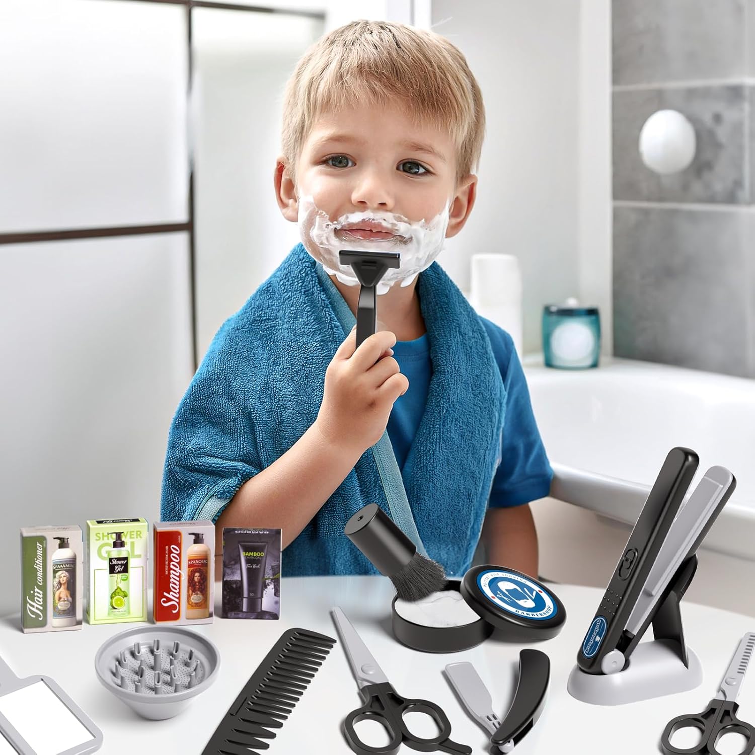 G.C 52-Piece Kids Hair Salon Toy Set for Pretend Play with Hairdryer and Accessories - Image 5