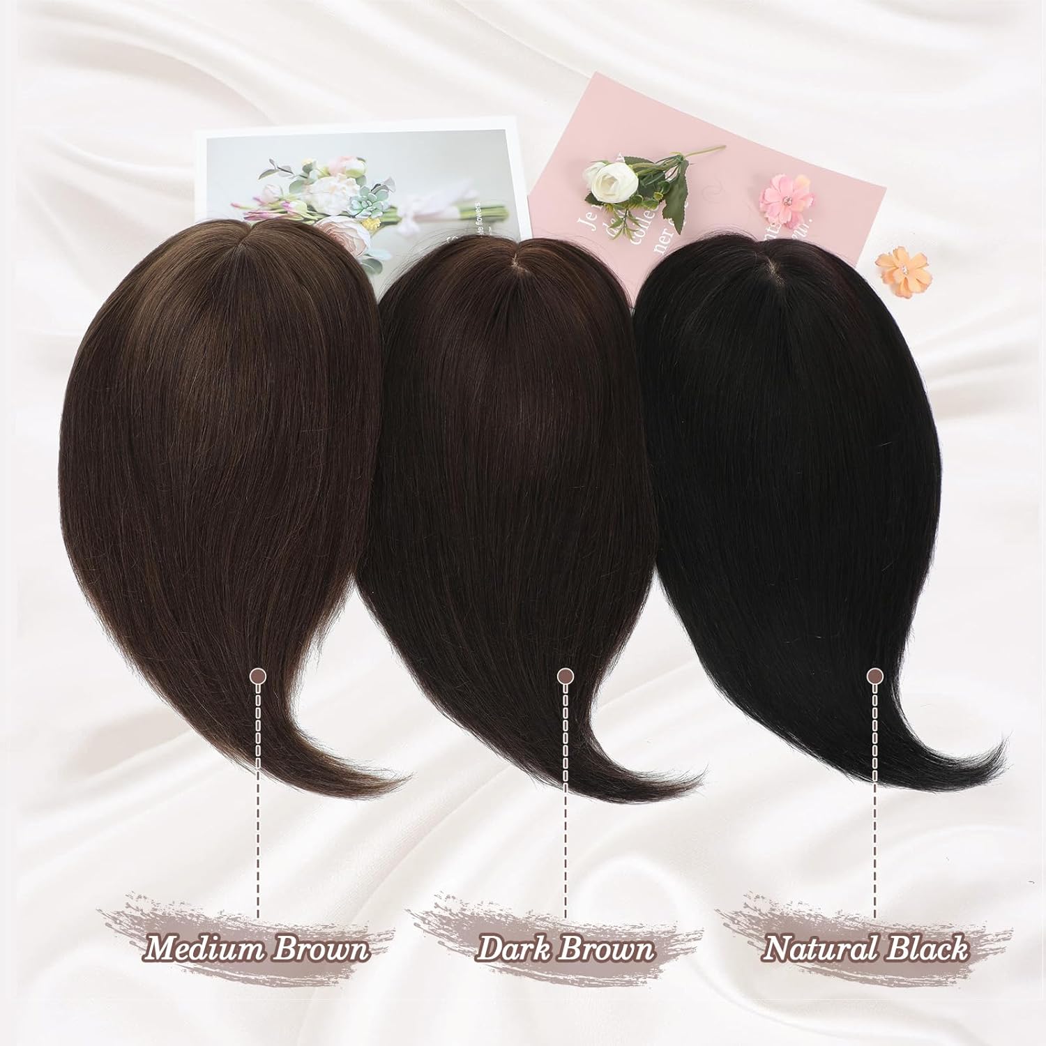15 Inch Natural Black Human Hair Topper for Women, 8x7.5 Inch Big Base, No Bangs - Image 5