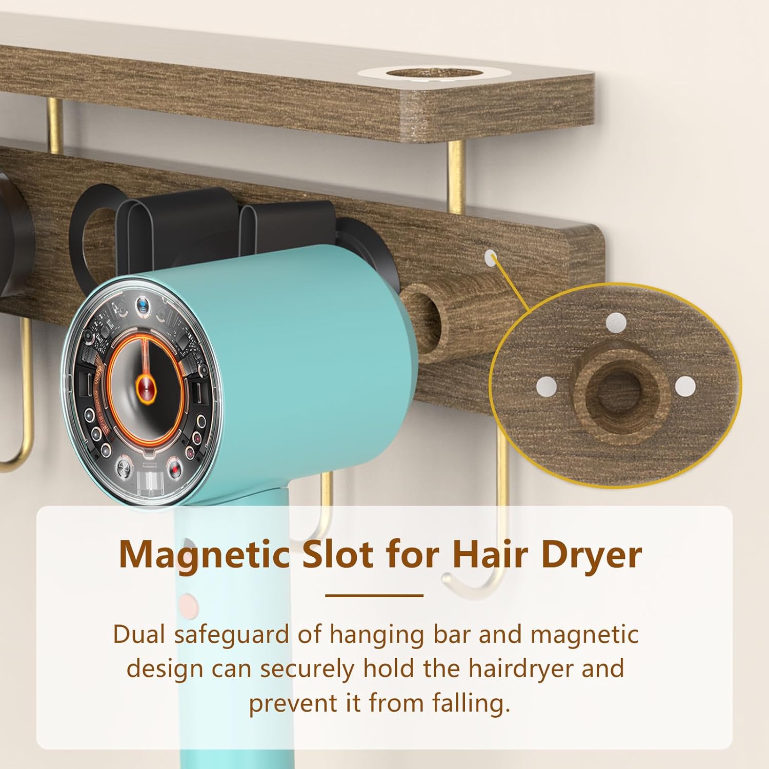 Wooden Wall Mount Holder Organizer for Dyson Supersonic Hair Dryer and Accessories - Image 3