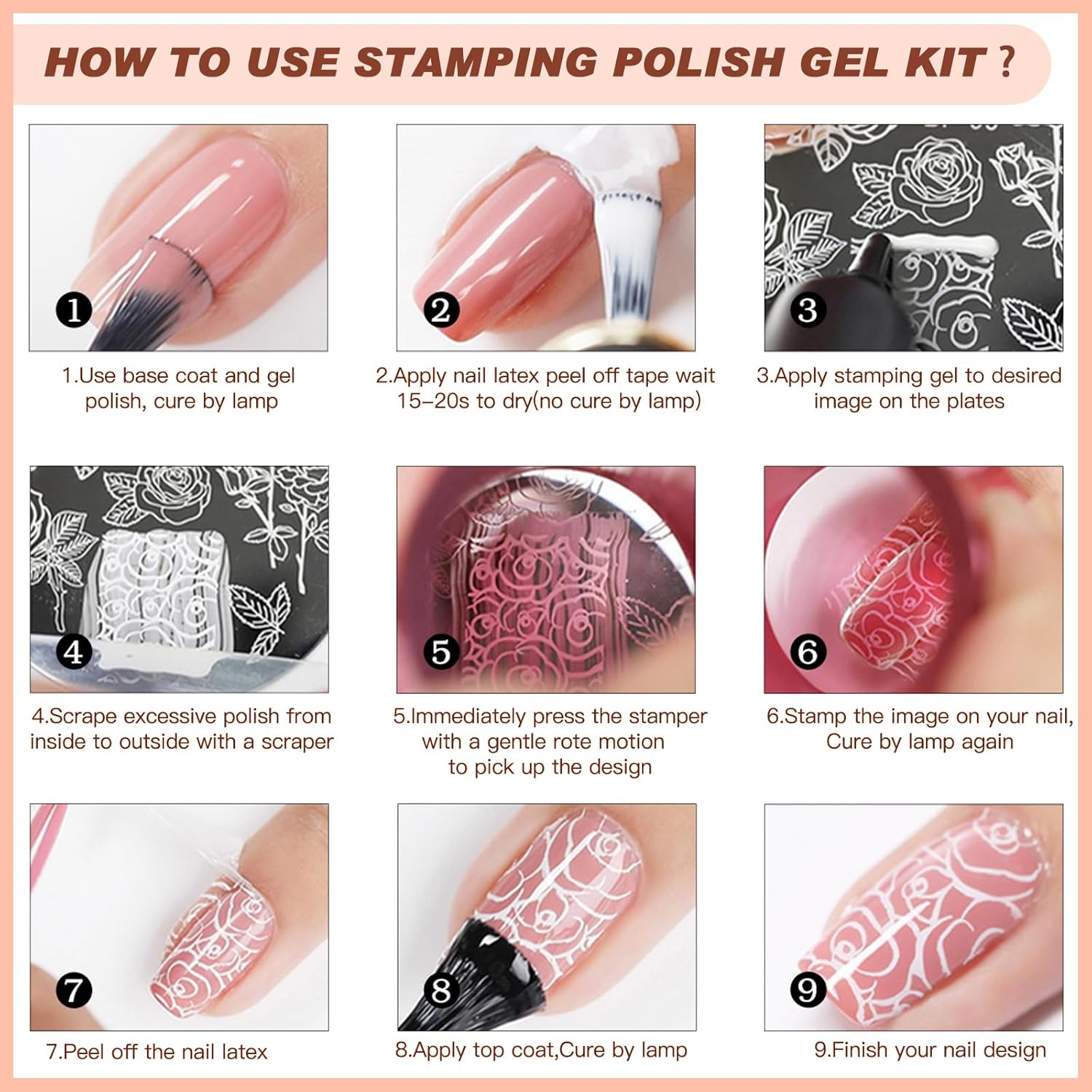 SEISSO 8-Color Gel Nail Stamping Polish Kit with 4 Templates for DIY Manicures - Image 4