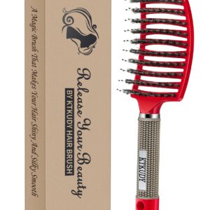 KTKUDY Detangling Hair Brush - Boar Bristle & Tangle-Free Design for Kids, Women, and Men - Perfect for Wet and Dry Hair - Smooth, Magical Pain-Free Styling (Red)