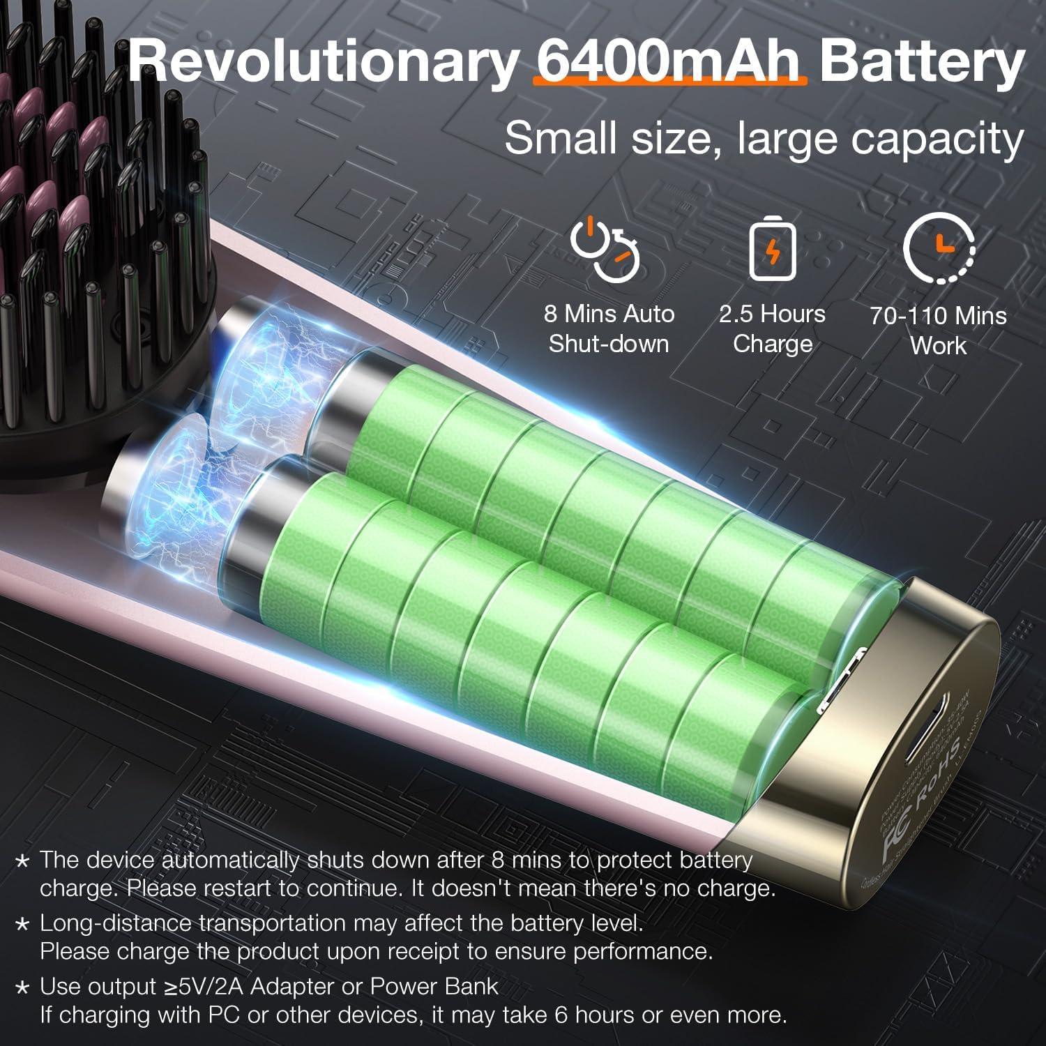 Llano Rechargeable 6400mAh Cordless Mini Hair Straightener Brush Comb Rose Pink Lightweight - Image 5