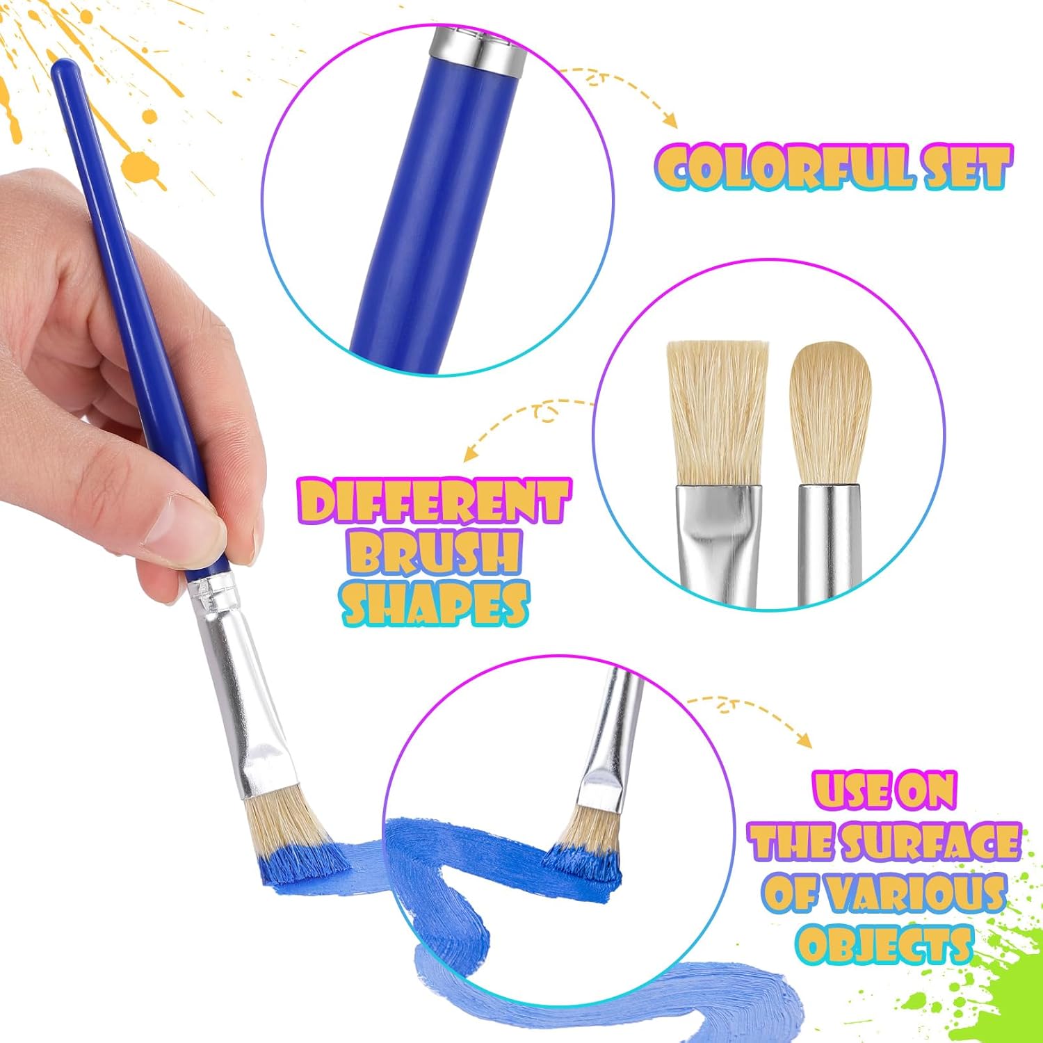 YGAOHF 10pc Kids Paint Brush Set, Round & Flat, Easy-Grip, For Acrylic Watercolor Oil - Image 5
