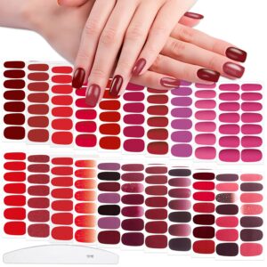 WOKOTO 20 Sheets Red Solid Nail Polish Wraps for Women, Semi-Glossy Solid Gel Nail Strips Stickers Full Wraps, Stick On Nail Polish Strips Stickers for Nails with Nail File