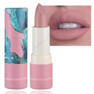 Matte Nude Lipstick,Paper Tube Lipsticks for Women,Bold & Intense Colors,Non-Stick Cup Not Fade Silky Smooth Velvet Lipgloss Set Lip Stick Matte Lipstick Lip Makeup Gifts(Pink)