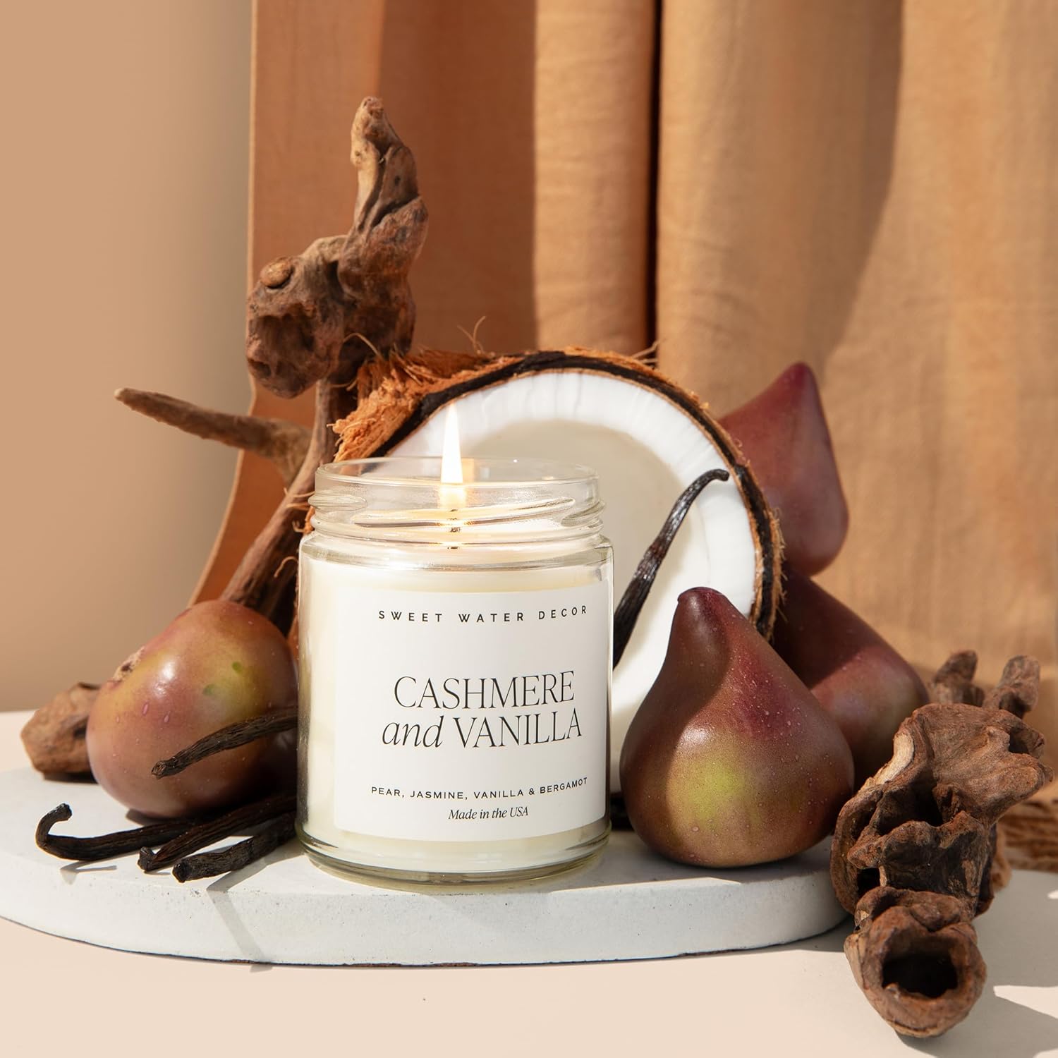Sweet Water Decor 9oz Cashmere Vanilla Soy Candle with Lid, Jasmine Sandalwood Scent, 40+ Hour Burn Time - Image 5