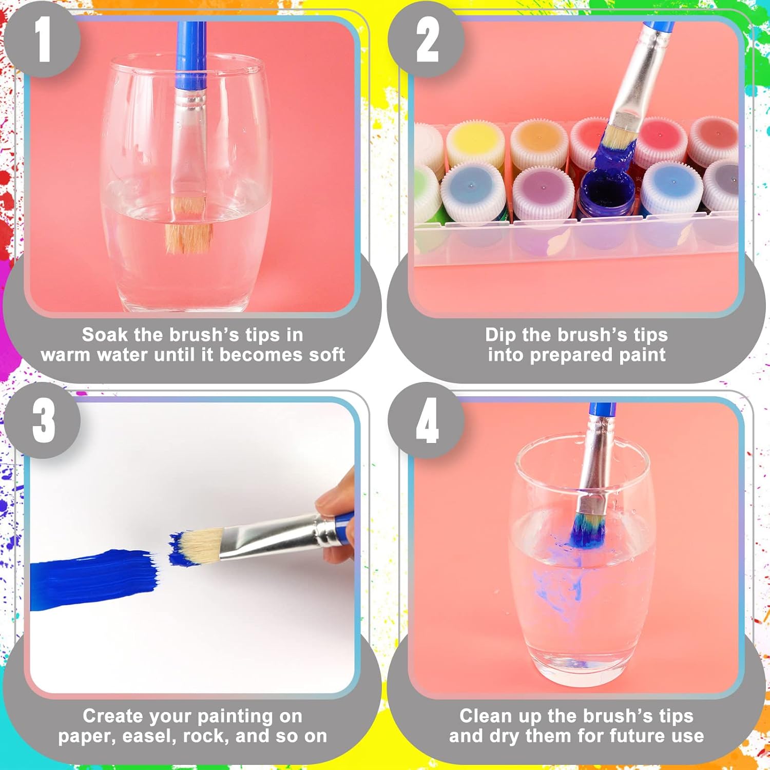 8 Piece Toddler Washable Chubby Paint Brush Set for Kids Crafts - Image 4