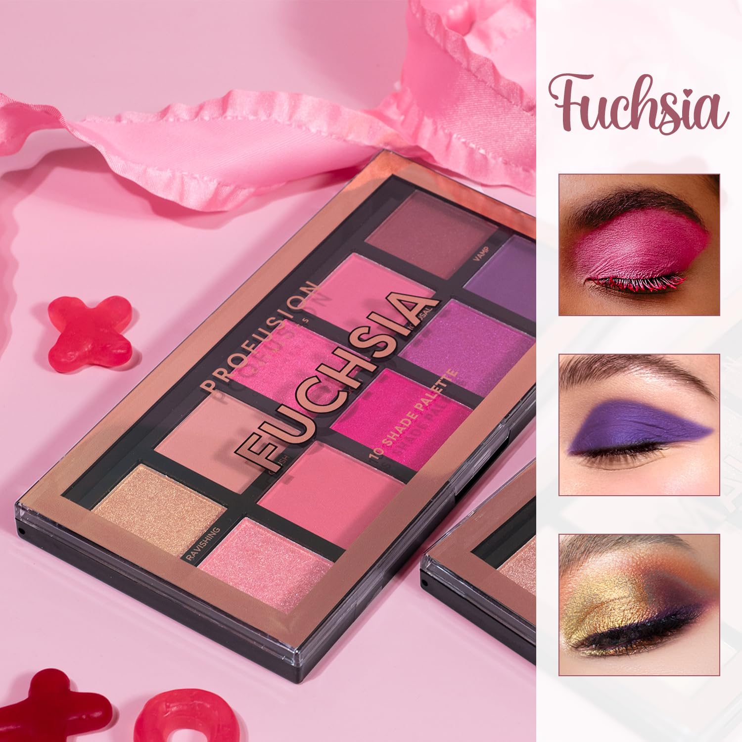 Profusion Cosmetics Fuchsia 10 Shade Eyeshadow Palette High Pigment Long Lasting Color - Image 3
