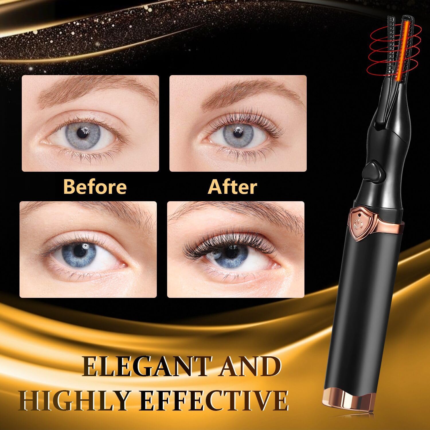 Heated Eyelash Curler USB Rechargeable 3 Heat Modes for Long-Lasting Curls Brown Black - Image 7