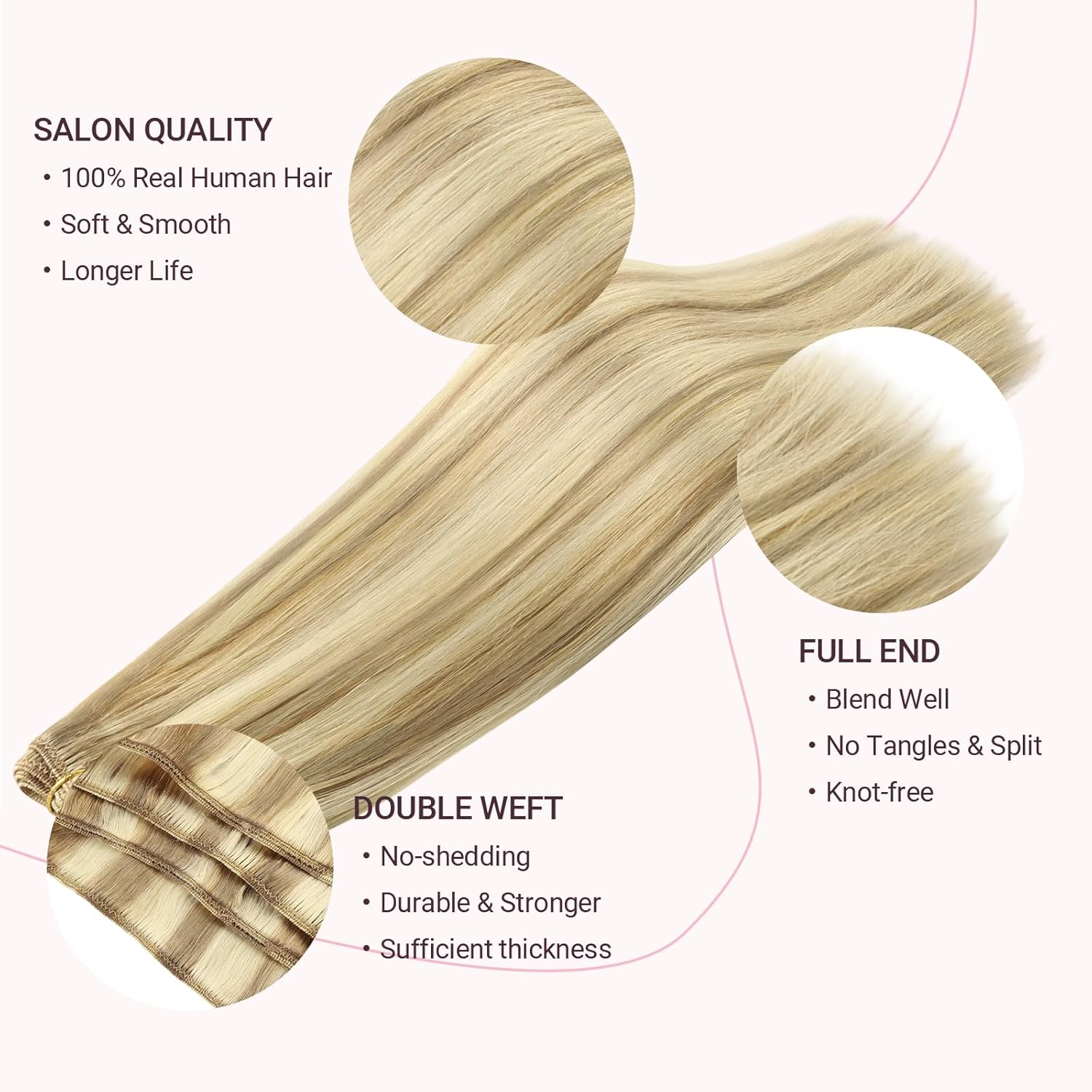 MAXITA 16 Inch Light Blonde Highlights Sew In Human Hair Extensions 80g Double Weft - Image 3