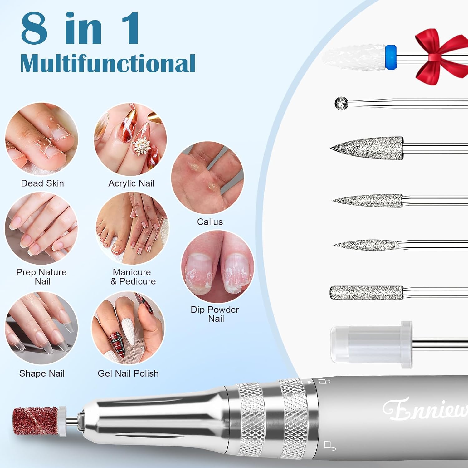 Professional 35000RPM Cordless Rechargeable Nail Drill Kit with 7 Bits, White - Image 7