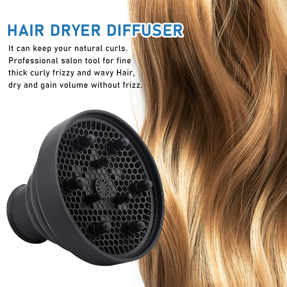Black Foldable Portable Hair Dryer Diffuser Attachment for Travel, Fits 1.57-1.96 inch Nozzles - Image 4