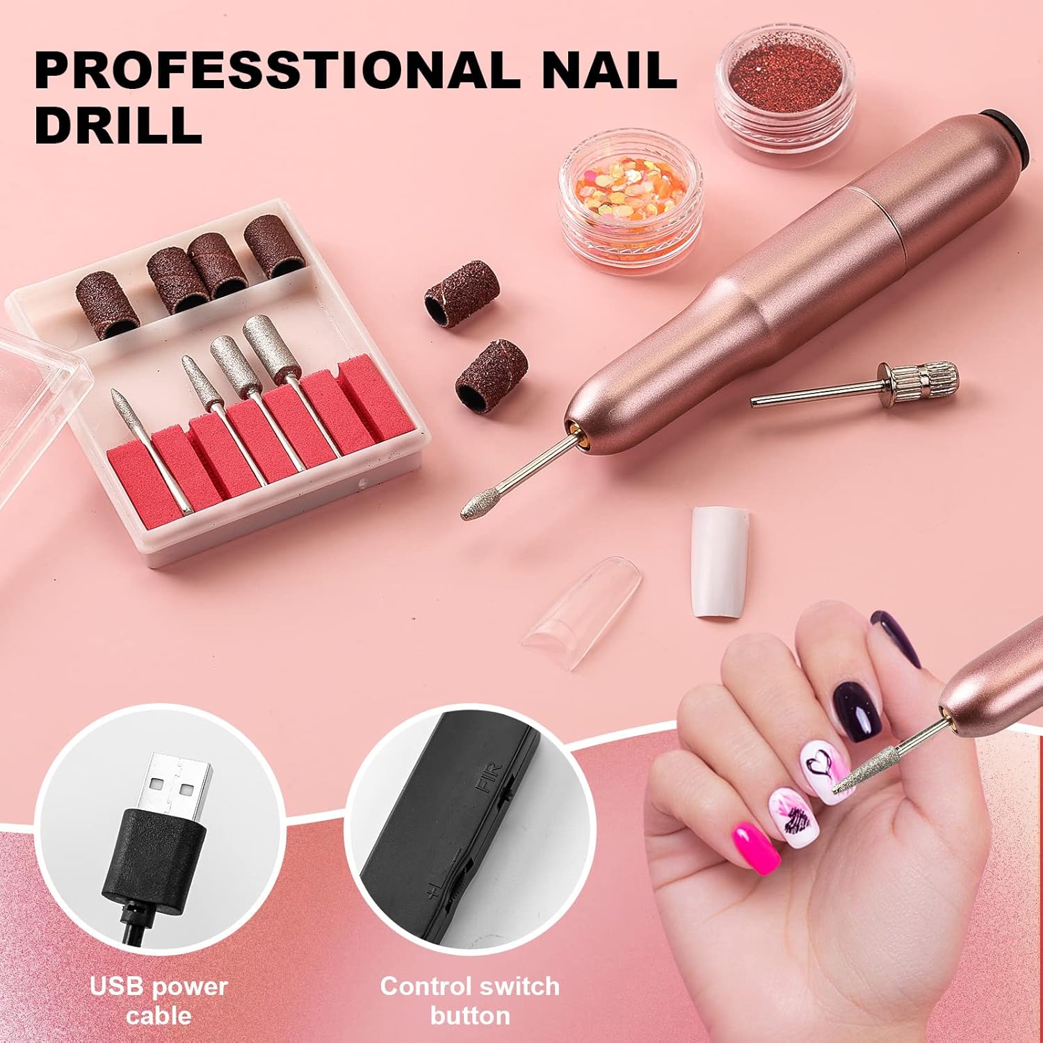 Professional Acrylic Nail Kit with UV Light, Gel Polish, Drill, Art Tips and Decorations for DIY Nail Art - Image 3
