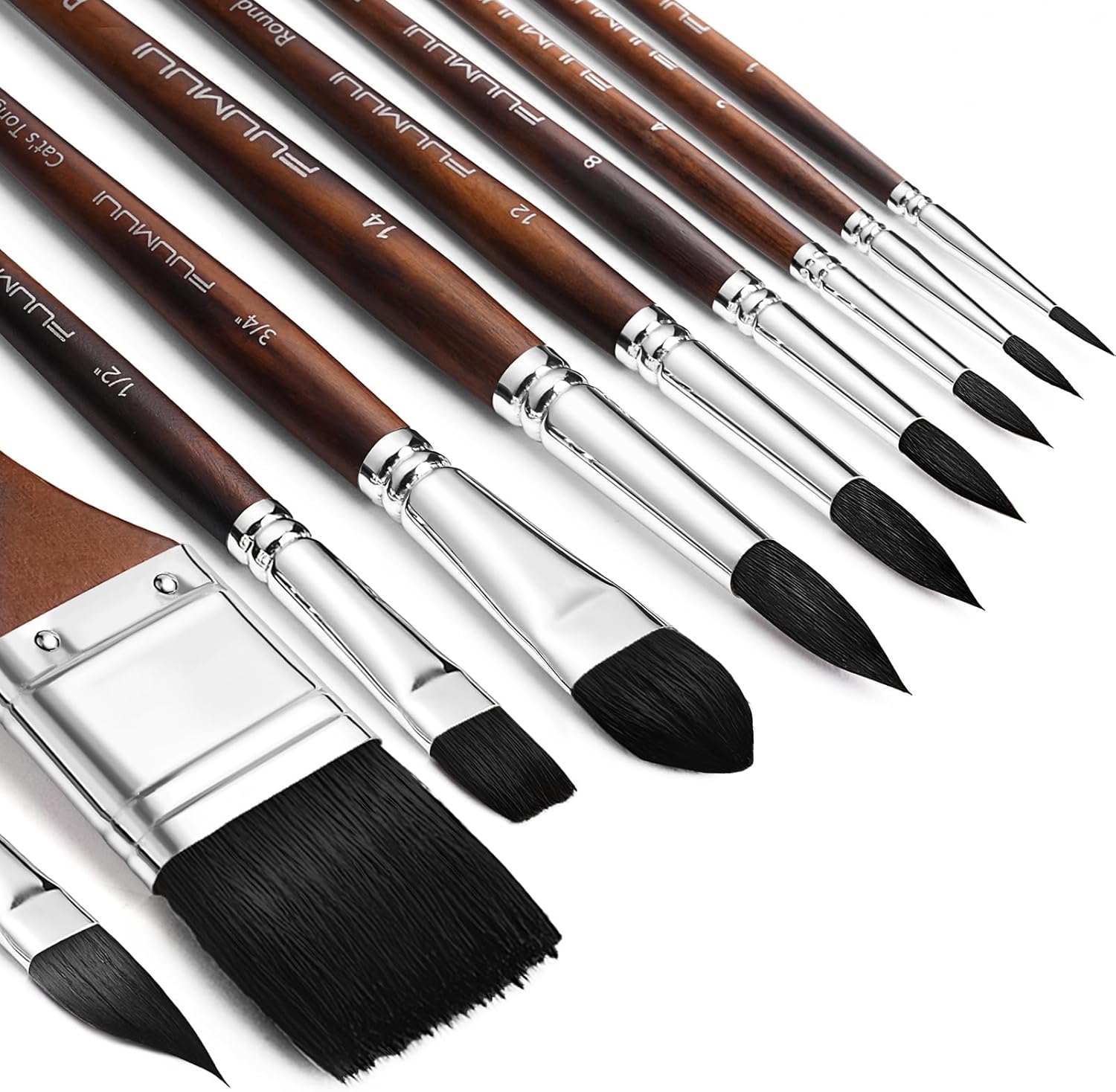 Fuumuui 10-Piece Professional Watercolor Brush Set Synthetic Squirrel Hair - Image 2