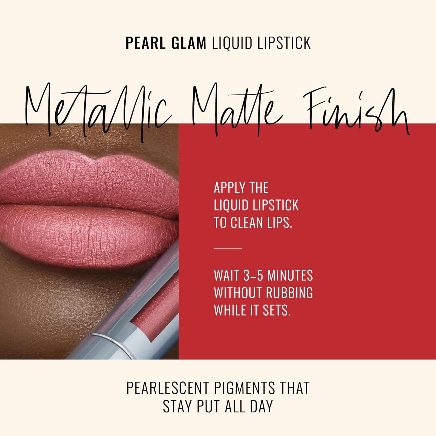Runway Rogue Pearl Glam Long Wear Shimmer Liquid Lipstick, Metallic Coral-Pink Lipstick with Silver and Gold Shimmer, ‘Starlet’ - Image 3