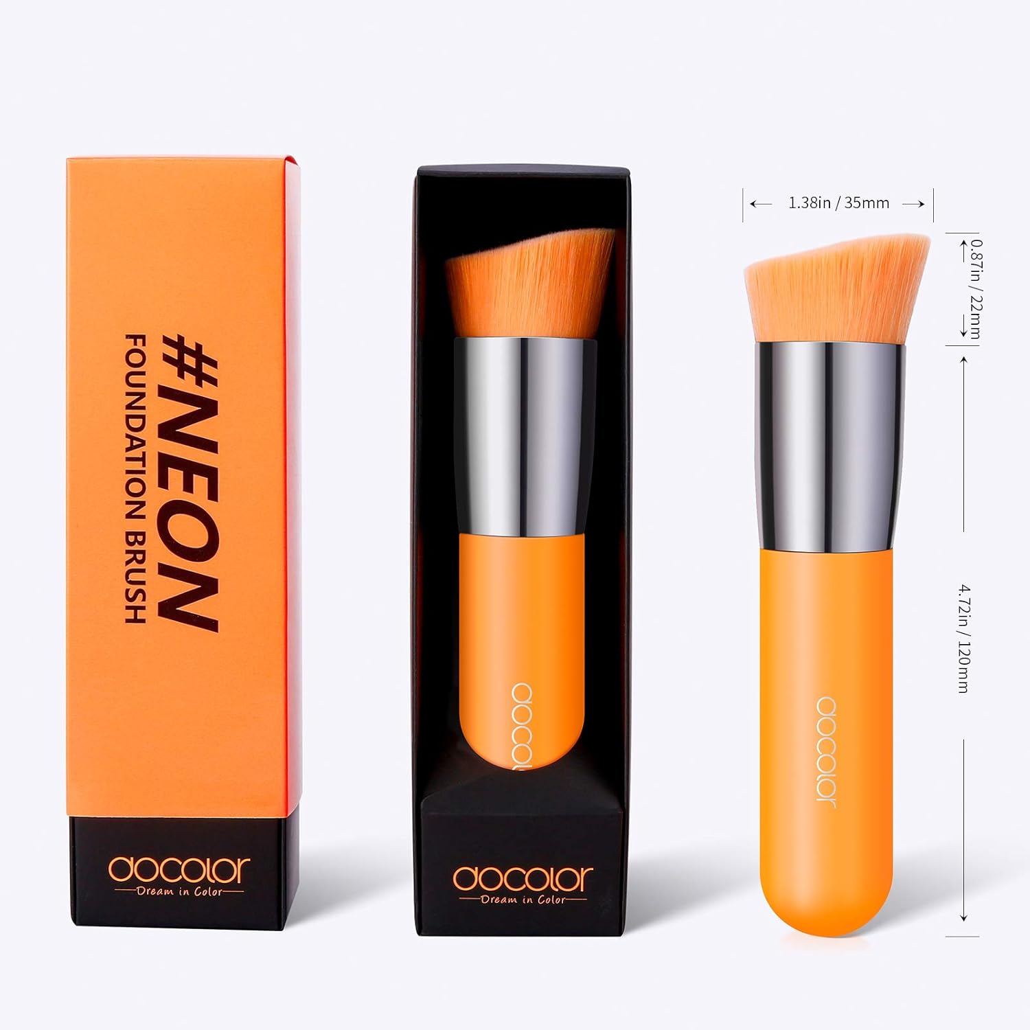 Docolor Neon Orange Angled Kabuki Foundation Brush for Liquid Cream Powder Makeup - Image 6