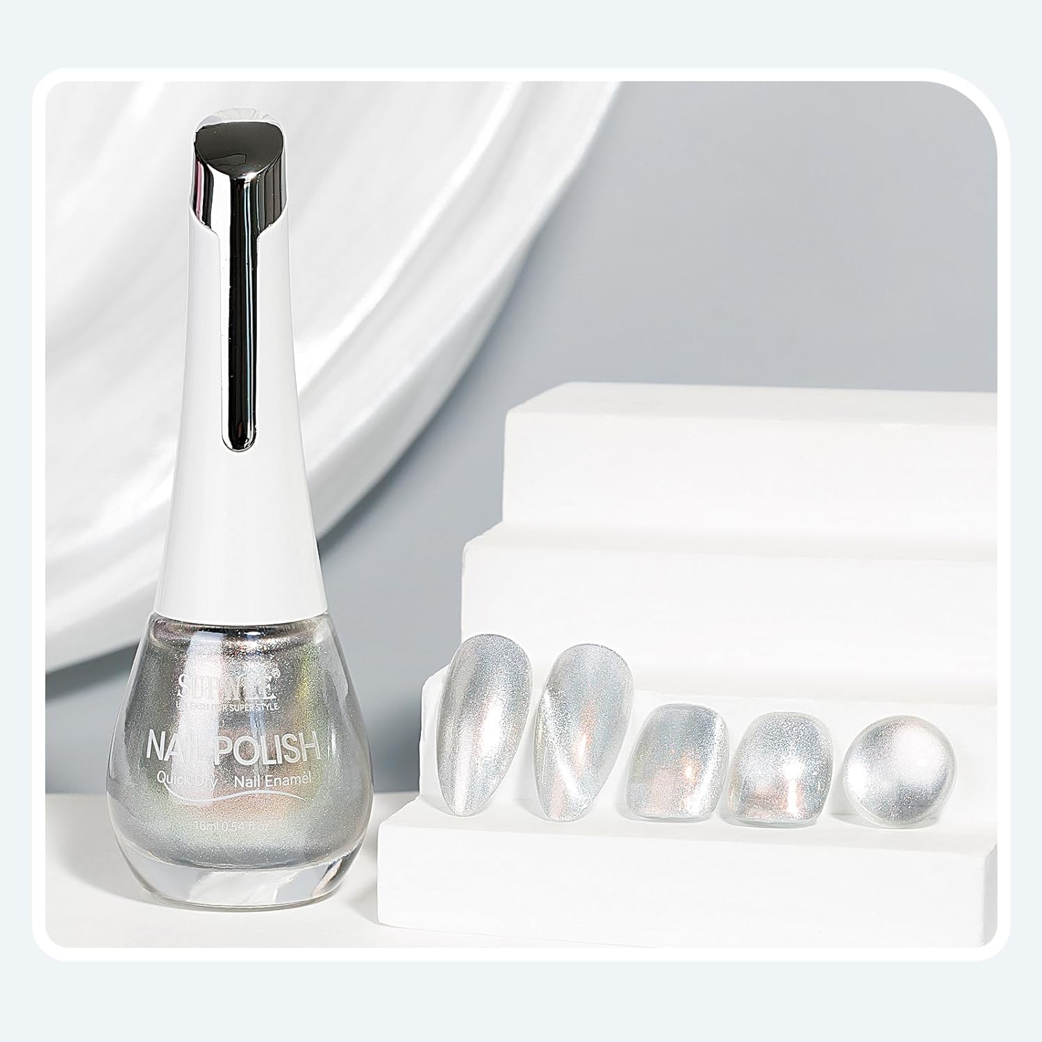 Aurora Silver Magnetic Cat Eye Nail Polish Non-Gel Quick Dry 16ml for Women - Image 8