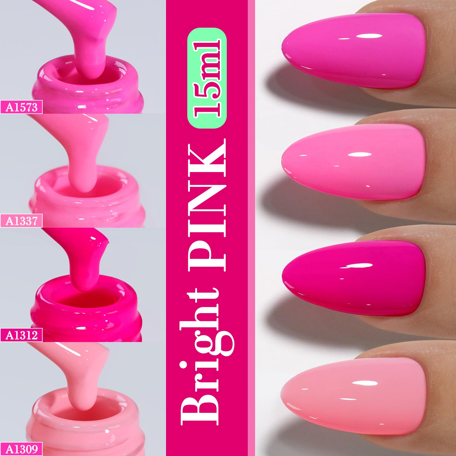 Double Rhythm 6 Pcs 15 ML Gel Polish Set - Bright Neon Pink & Purple for Nail Art - Image 8