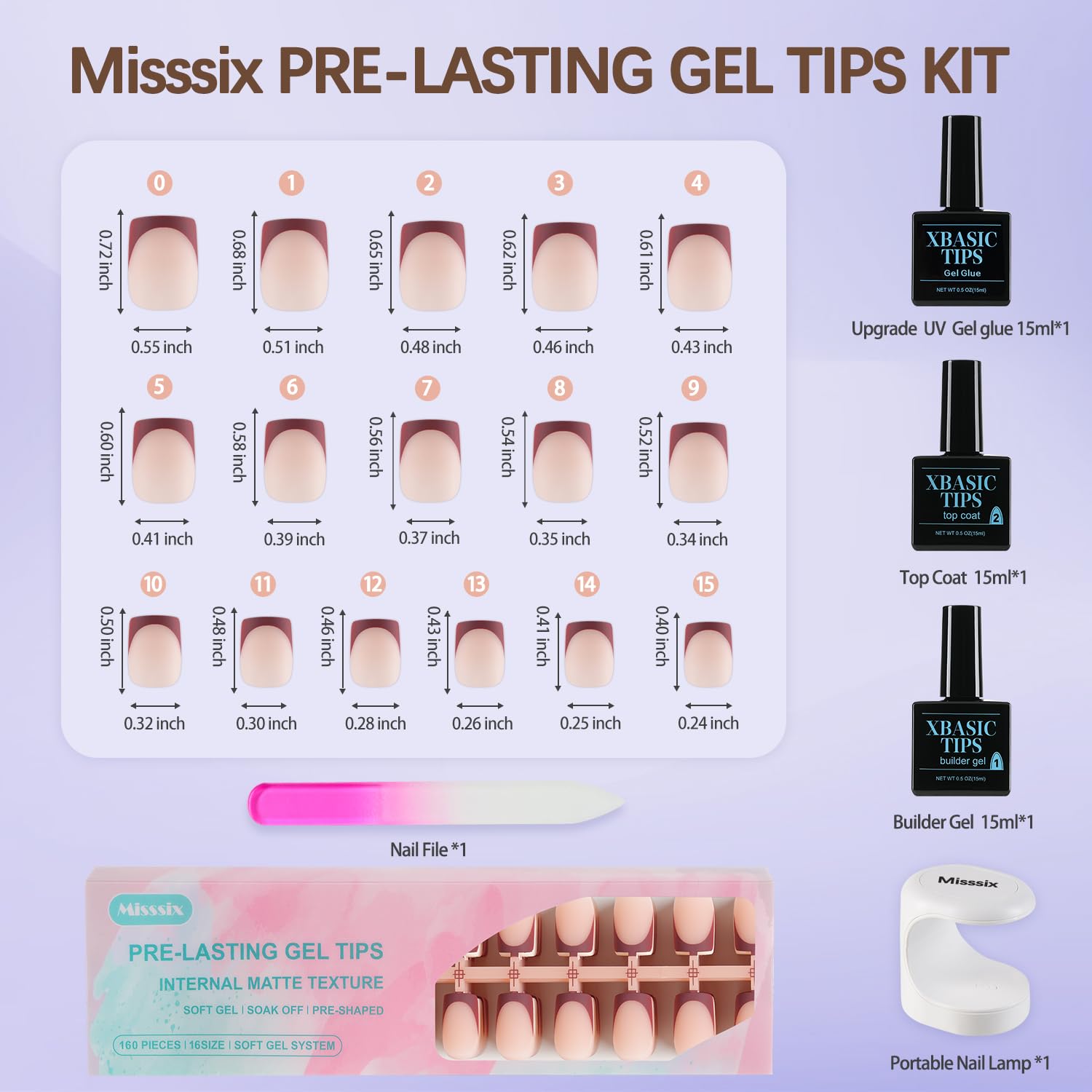 Misssix 160Pcs Short Square French Tip Soft Gel Press On Nails Kit 16 Sizes - Image 3