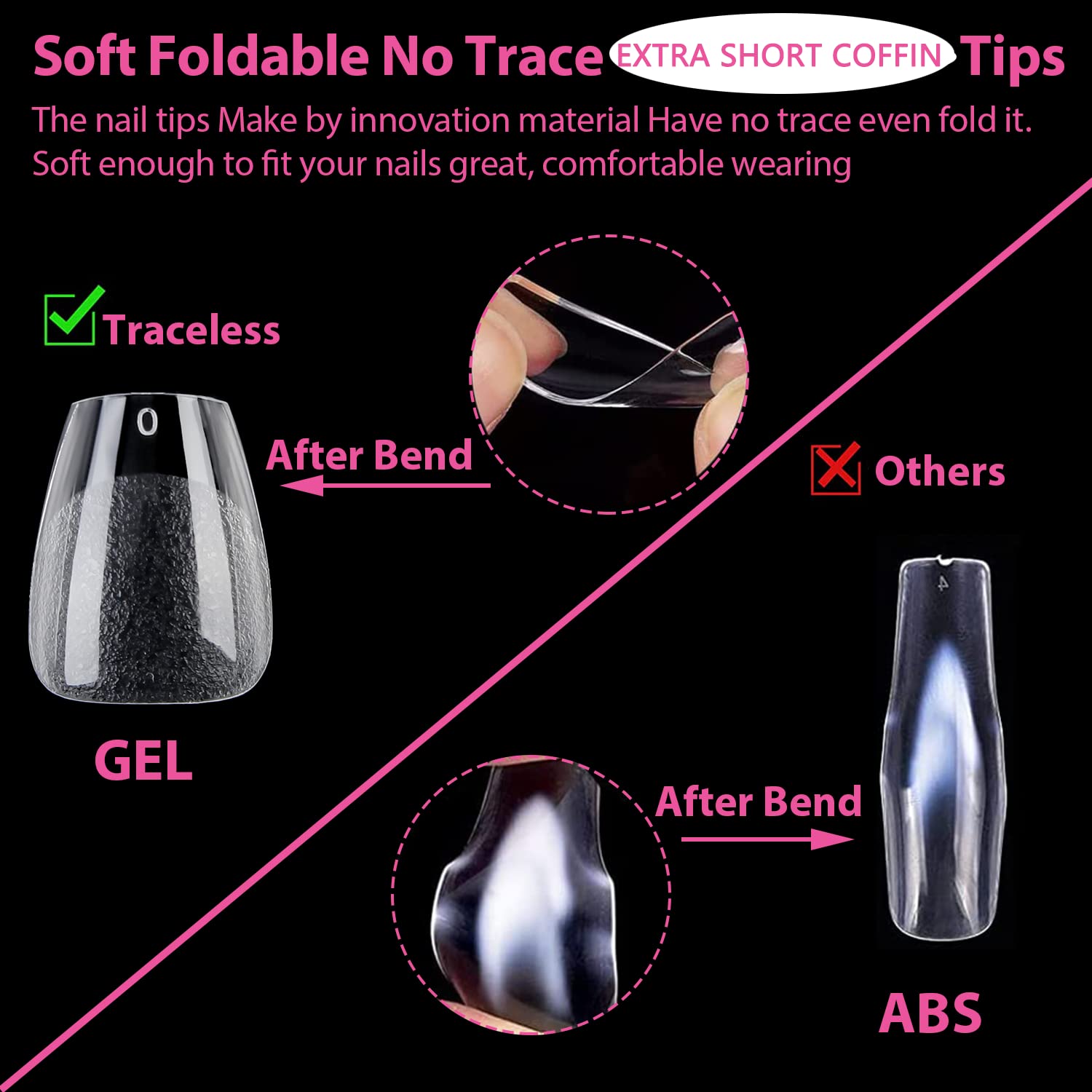 UNA GELLA Extra Short Coffin Nails, 216 Piece Set, Acrylic Press-On Tips, 12 Sizes Included - Image 5