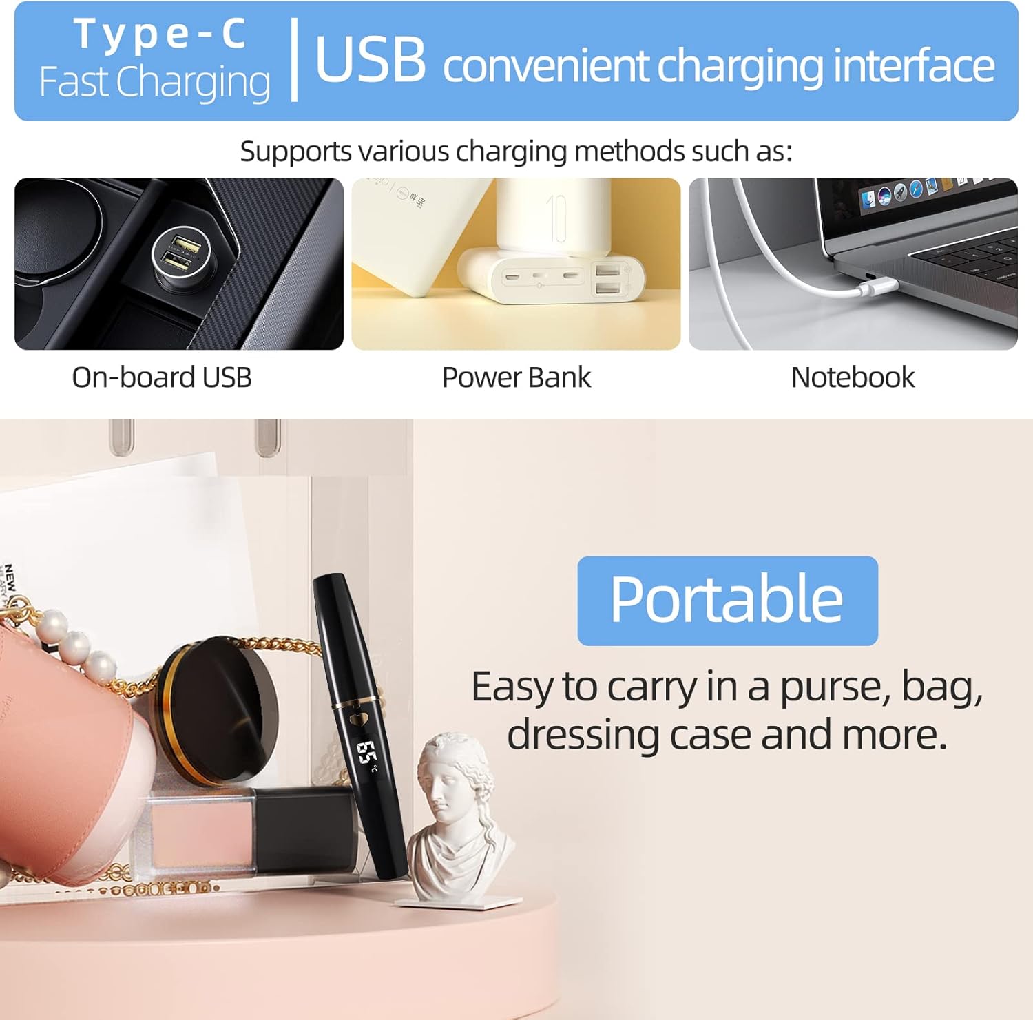 USB C Rechargeable Heated Eyelash Curler Comb, 24H Long Lasting Wear, Black - Image 7
