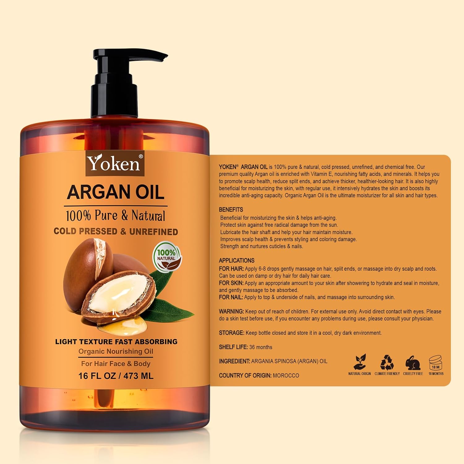 16 Fl Oz Cold Pressed Pure Moroccan Argan Oil for Hair, Scalp, Face and Skin - Image 7