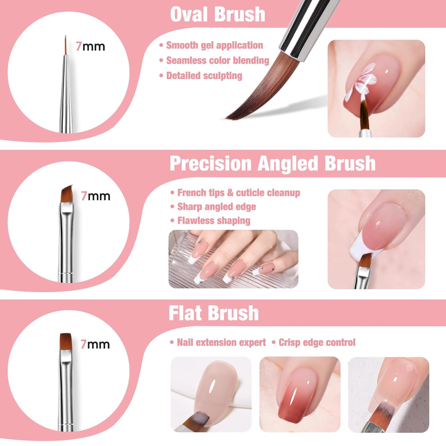 6PCS Rainbow Nail Art Brush Set for Professional Nail Design, DIY Manicure Kit - Image 4