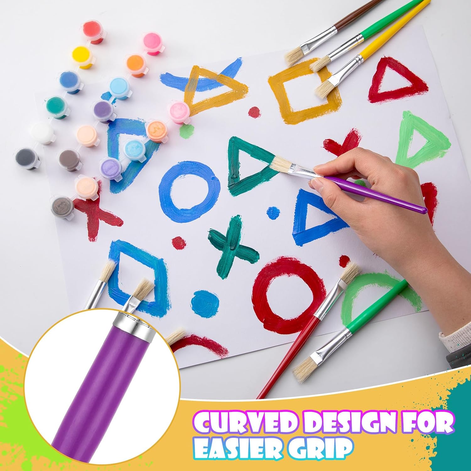 YGAOHF 10pc Kids Paint Brush Set, Round & Flat, Easy-Grip, For Acrylic Watercolor Oil - Image 7
