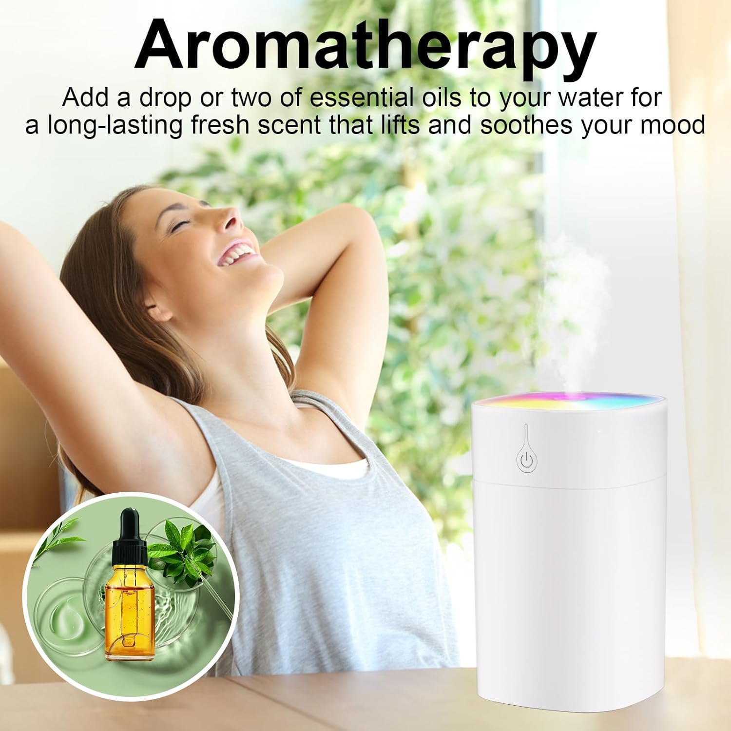 Compact 400ml Essential Oil Diffuser for Home, Whisper Quiet Aromatherapy Humidifier with Ambient Color Light - Image 2
