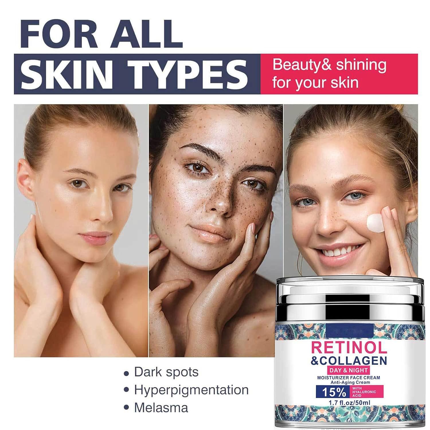 Retinol Anti-Aging Cream with Hyaluronic Acid and Collagen 1.7 Fl Oz - Image 3