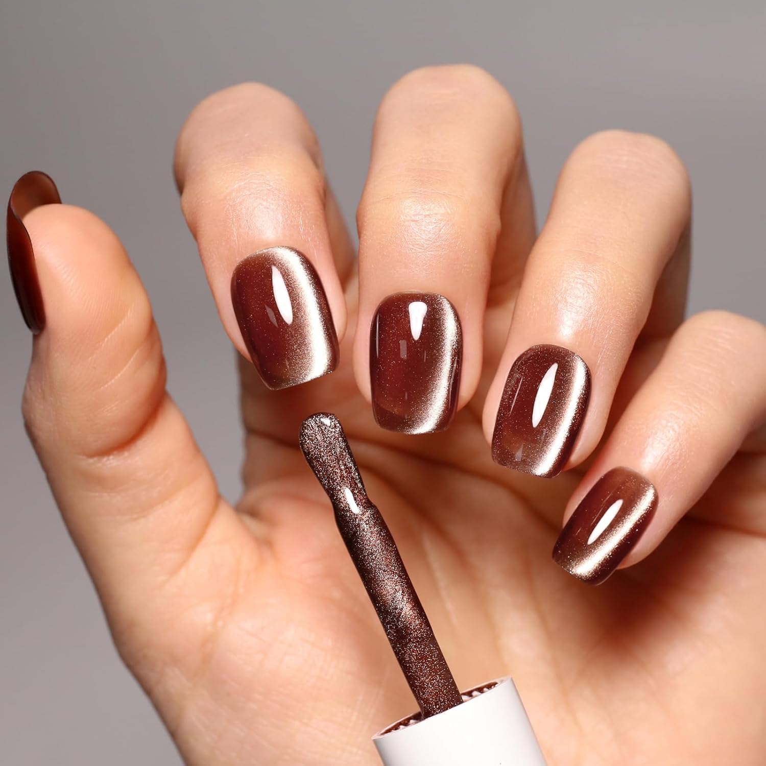 Imtiti 0.5 fl oz Brown Cat Eye Gel Polish Holographic 9D Glitter Magnetic Stick - Image 4