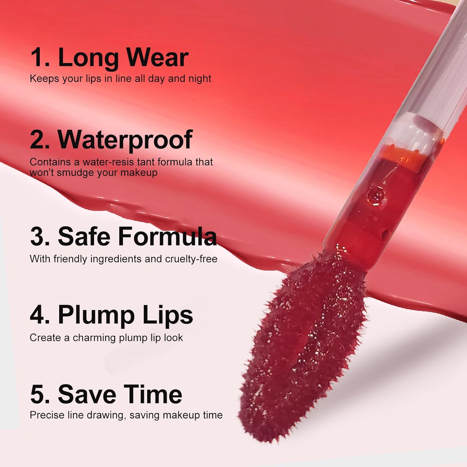 Coral Red Peel-Off Lip Stain Tattoo Liner, Long-Wear Waterproof Matte Finish, 1 Count - Image 5