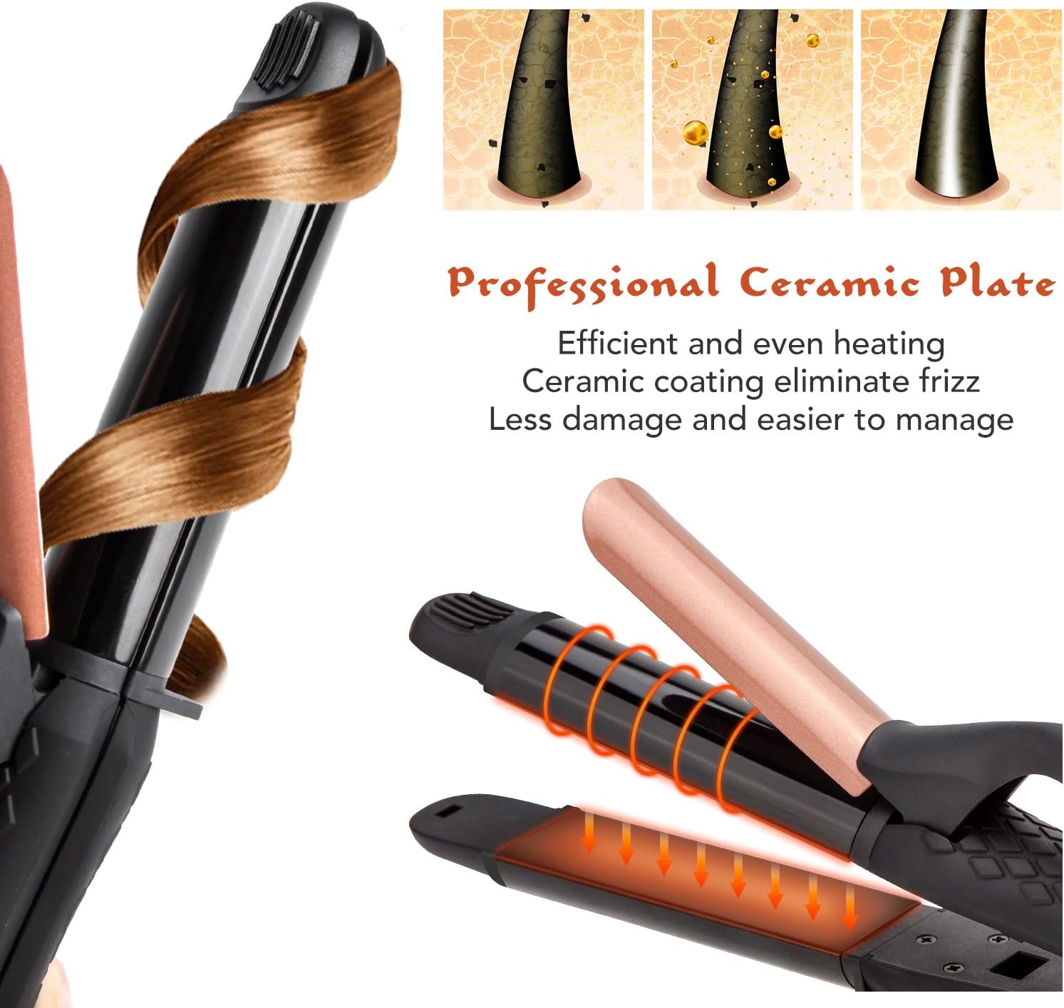 Black Dual Voltage 1 Inch 2-in-1 Curling Iron and Hair Straightener for Travel - Image 4